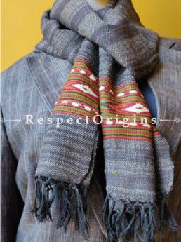 Grey; Wool; Hand Woven; Men Scarf; 80x27 inches, RespectOrigins.com