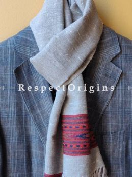 Grey; Wool; Hand Woven; Men Scarf; 80x27 inches, RespectOrigins.com