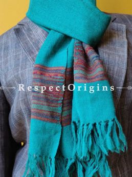 Turquoise Blue; Wool; Hand Woven; Men Scarf; 80x27 inches, RespectOrigins.com