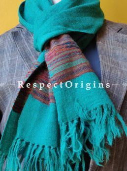 Turquoise Blue; Wool; Hand Woven; Men Scarf; 80x27 inches, RespectOrigins.com