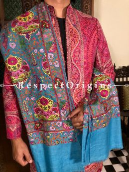 Phenomenal Blue Mens Pashmina Kashmiri Shawl Sozni Embroidery; 80 X 40 Inches; RespectOrigins.com