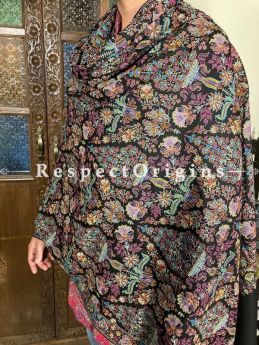 Stupendous Mens Pashmina Kashmiri Shawl in Black with Tilla Embroidery; 90 X 45 Inches; RespectOrigins.com