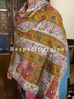 Exceptional Work Mens Pashmina Kashmiri Shawl in Blue with Sozni Embroidery; 80 X 40 Inches; RespectOrigins.com