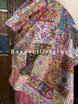  Mens Pashmina Kashmiri Shawl in Multi Color with Sozni Embroidery; 78 X 38 Inches; RespectOrigins.com