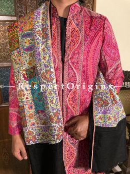  Mens Pashmina Kashmiri Shawl in Multi Color with Sozni Embroidery; 78 X 38 Inches; RespectOrigins.com