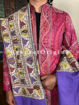  Mens Pashmina Kashmiri Shawl in Purple  with Sozni Embroidery; 76 X 41 Inches; RespectOrigins.com