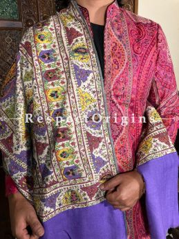  Mens Pashmina Kashmiri Shawl in Purple  with Sozni Embroidery; 76 X 41 Inches; RespectOrigins.com