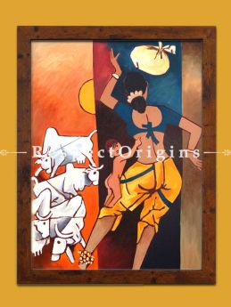 M.F Hussain Reproduction Mother and Child Acrylic on Canvas  Modern Art Painting 27x21 in
