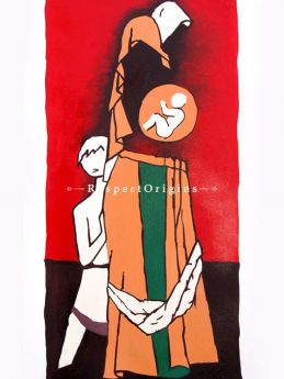 M.F Hussain Reproduction of a Women Carrying a baby in her womb, Acrylic on Canvas Modern Art Painiting: 18 x 32 inches|RespectOrigins