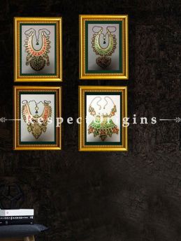 Buy Set of 4 Gem-Studded Marble Jewelry Miniature Paintings 6X8 inches; Vertical; Traditional Rajasthani Wall Art at RespectOrigins.com
