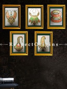 Buy Set of 5 Miniature Marble inlay jewelry Paintings 6X8 inches; Vertical; Traditional Rajasthani Wall Art at RespectOrigins.com
