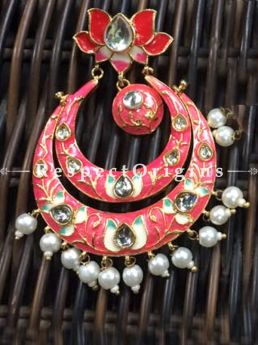Stunning Meenakari Chand-balis Silver EarRings; Red, RespectOrigins.com