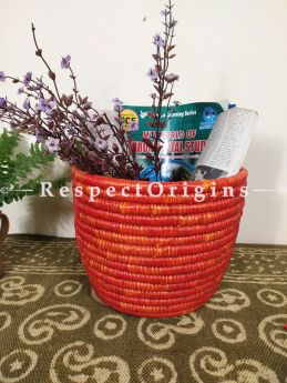 Red Magazine Bin Basket; Hand-braided Natural Moonj Grass at respect origins.com