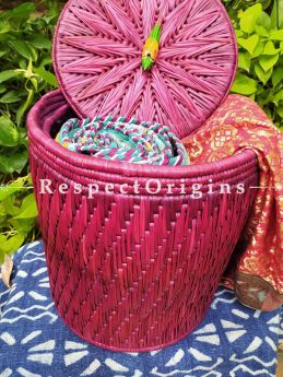 Buy Fuschia Pink Laundry Basket With Lid; Hand-Braided Natural Moonj Grass; 16X15 In Online  at RespectOrigins.com
