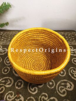 Yellow Magazine Bin Basket; Hand-braided Natural Moonj Grass at respect origins.com