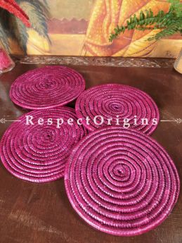 Crimson Round Hand-braided Natural Moonj Grass Placemat or Hot-plates; Set of 4 at respect origins.com