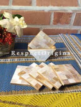 Buy Set of 6 Coasters With Holder; Square; Mother of Pearl; White At RespectOrigins.com