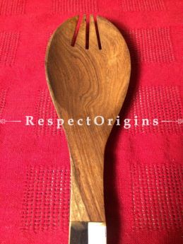 Buy Wooden Set of 2 Salad or Serving Spoons With Black and White Mother of Pearl Handle; Handcrafted At RespectOrigins.com