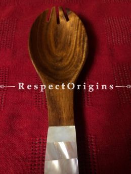 Buy Wooden Set of 2 Salad or Serving Spoons With White Mother of Pearl Handles; Handcrafted At RespectOrigins.com
