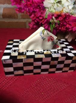Buy Mother of Pearl Rectangular Tissue Holder box; Black and White; Handcrafted At RespectOrigins.com