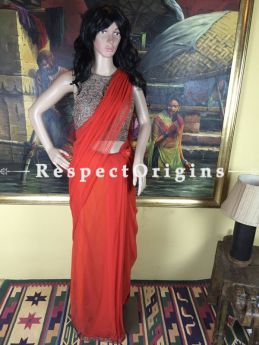 Buy Brilliant Orange Net Saree at RespectOrigins.com