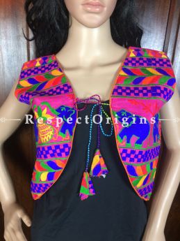 Buy Multicolor Women Short Waistcoat; Rajasthani Embroidery  at RespectOrigins.com