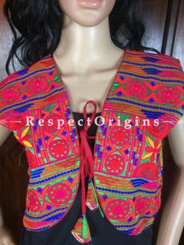 Buy Multicolor Rajasthani Mirror Embroidery Women Short Waistcoat at RespectOrigins.com