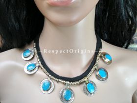 Resplendent Blue Stone Coin Necklace; Silver, RespectOrigins.com