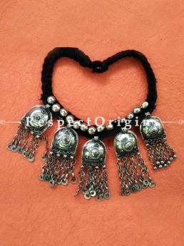 Fanciful Multi- Pendant Silver Necklace in Black Tread with Hanging Chains, RespectOrigins.com