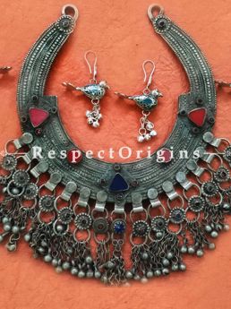 Designer Silver Jewelry Set of Round Necklace and Bird EarRings with Small Bells, RespectOrigins.com
