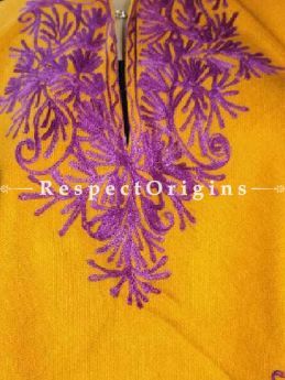 Mustard Poncho with Purple Aari Embroidery; RespectOrigins.com