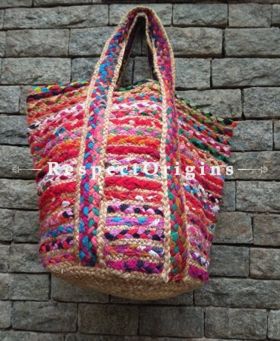 Eco-friendly Hand Braided Colorful Jute Cotton Chindi Bags for Women; RespectOrigins