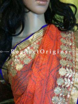 Buy orange Bandhani Georgette Saree; Gota Patti; RespectOrigins.com