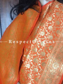Bright orange Hand Woven Banarasi Silk Saree; Zari Work, RespectOrigins.com