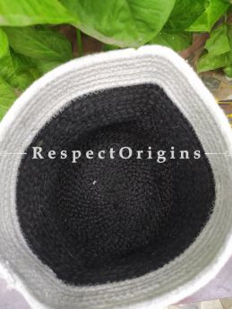 White n Black Stylish Organic Hand-braided Jute Planter, Laundry, Blankets or Toys Basket; 8 Inches; RespectOrigins.com