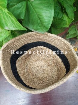 Navy n Beige Stylish Hand-braided Jute Planter, Laundry, Blankets or Toys Basket; 8 Inches; RespectOrigins.com