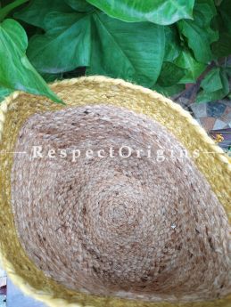 Yellow-rimmed Hand-braided Jute Planter, Laundry, Blankets or Toys Basket; 10 Inches; RespectOrigins.com