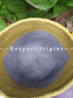 Beige n Powder Blue Stylish Organic Hand-braided Jute Planter, Laundry, Blankets or Toys Basket; 8 Inches; RespectOrigins.com