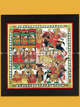 Pabuji on a Black Horse; Folk Art of Rajasthan; Phad Scroll Painting 12x12