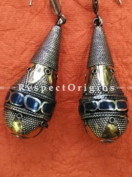Silver Drop Earpieces with Blue Stone; German Silver