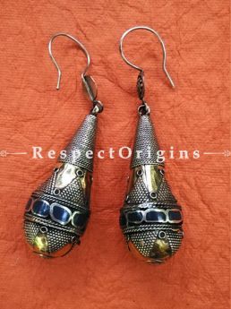 Silver Drop Earpieces with Blue Stone; German Silver