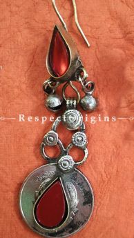 German Silver Dew Drop EarRing with Red stones