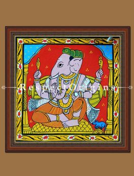 Buy Painted Scrolls of Cheriyal; Lord Ganesha; Folk Art Square Painting in 8X8 inches; Traditional Painting on Canvas, RespectOrigins