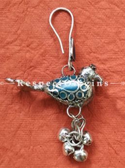 Blue Stone Bird with Dangles Earpiece; German Silver