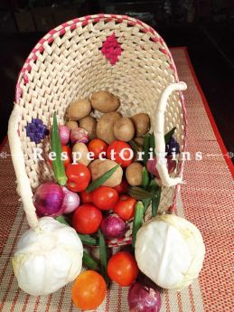 Handwoven Eco-friendly Natural Color Palm Leaf Fruit Basket With Handle; RespectOrigins.com