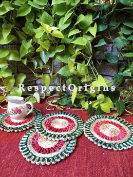 Jute Place Mat or Hot Plate holder ; Set of 6 Red & Green Organic Eco friendly Jute Round Table Mat 8";Available in 12 In,8 In Sizes; Respect Origins.com
