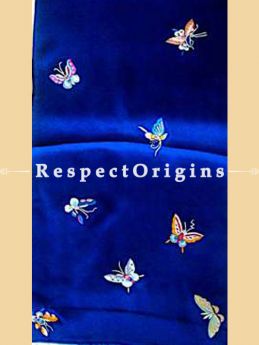 Blue Parsi Gara Embroidery Silk Stole with Butterfly Pattern; RespectOrigins.com