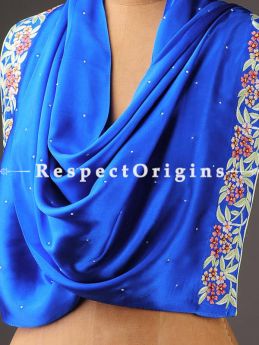 Blue Parsi Gara Embroidery Silk Stole Flower Cluster Pattern.; RespectOrigins.com
