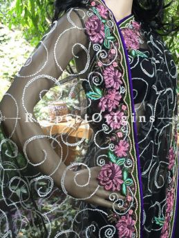 Buy Black Net Saree; Parsi Embroidery at RespectOrigins.com