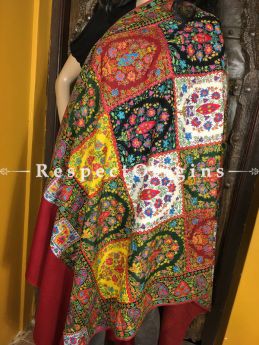 Vibrant Kashmiri Pashmina Shawl with Kashidakari Embroidery on Red Base; 80x40 In; RespectOrigins.com